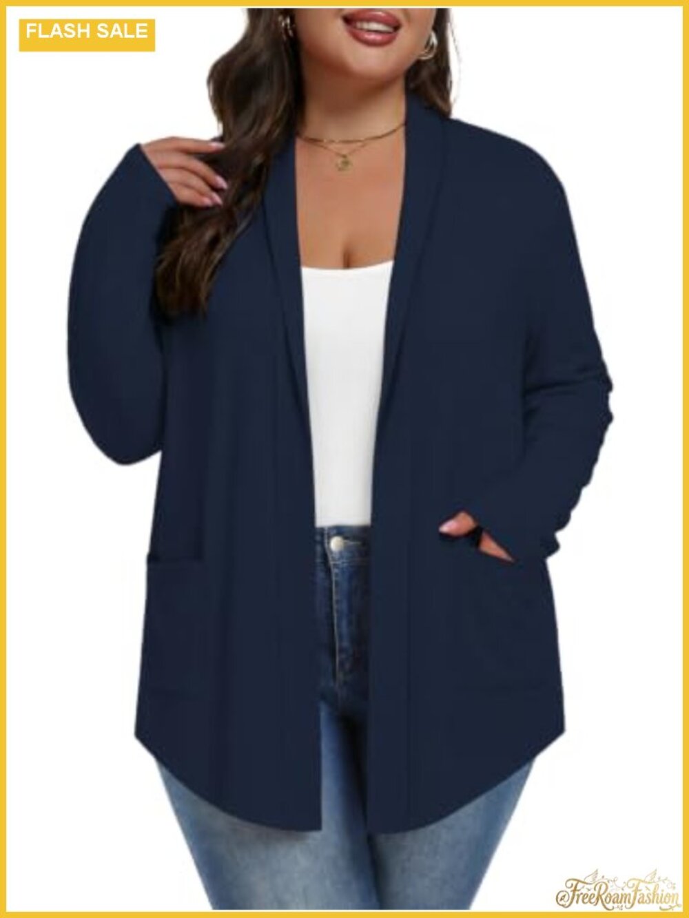 Plus Size Open Front Cardigan Sweater with Pockets Loose Fit